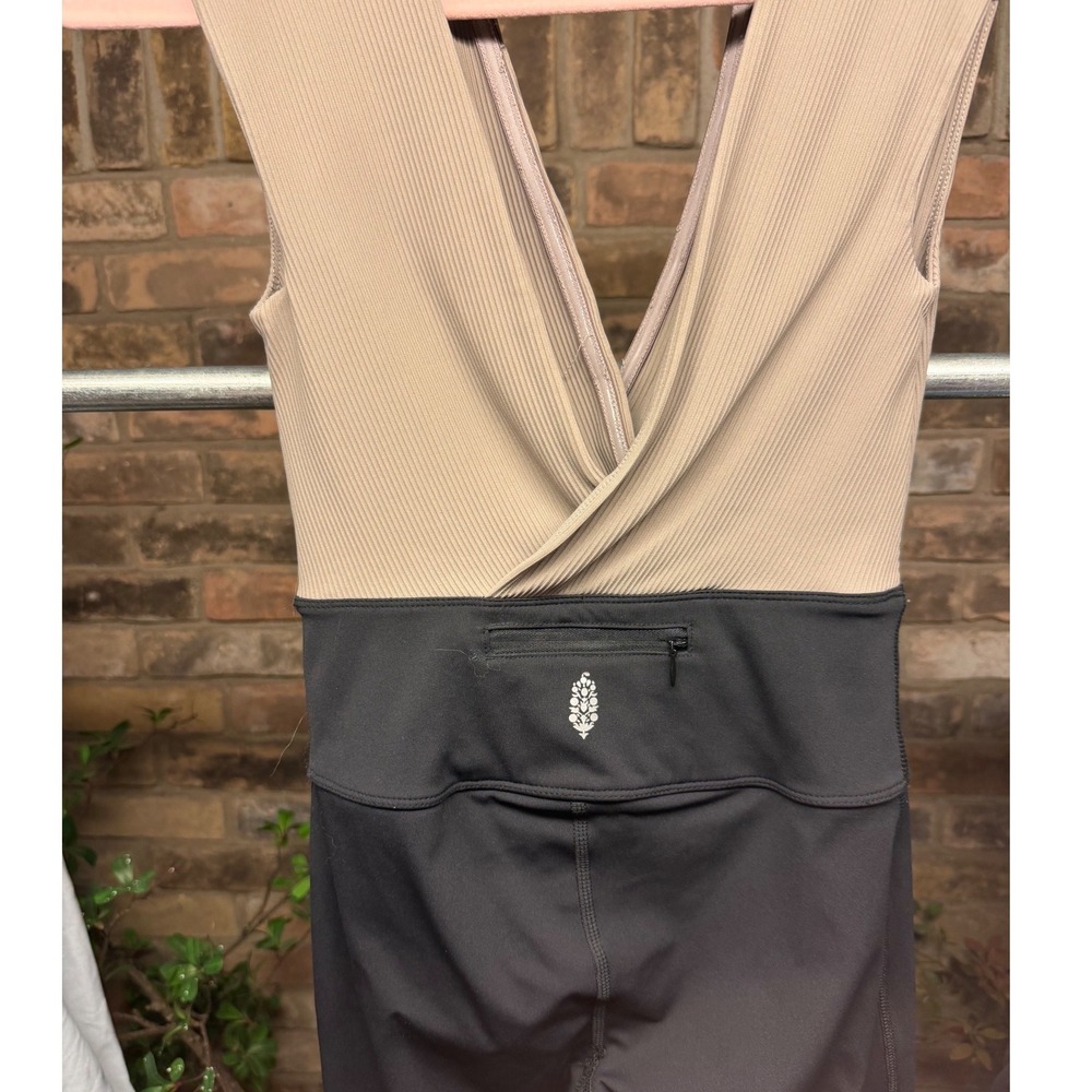 SOLD FP Movement Free People Good Karma Flare Jumpsuit Tan Black Medium - Picture 2 of 4